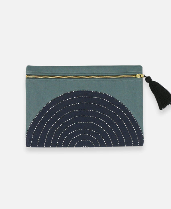 Anchal Project organic cotton canvas pouch with spruce green eclipse pattern