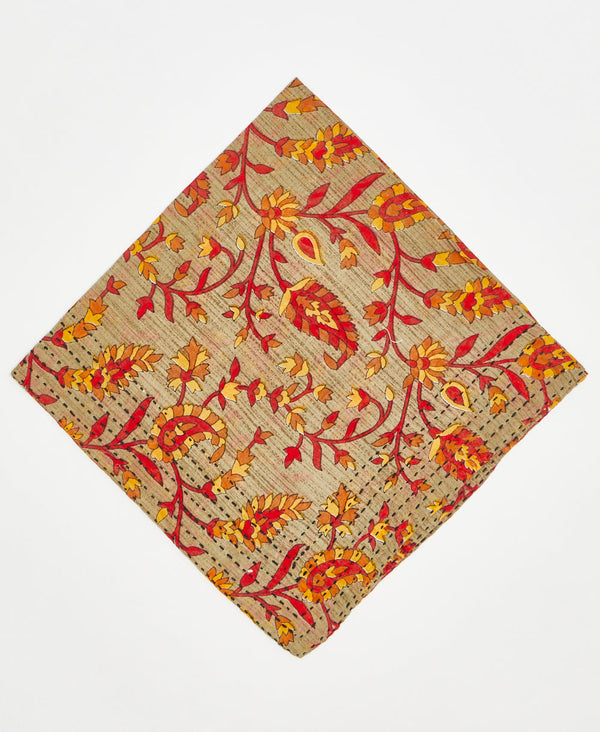 brown cotton bandana with red and orange vines 