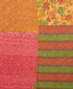 orange striped Kantha quilt throw made of recycled vintage saris