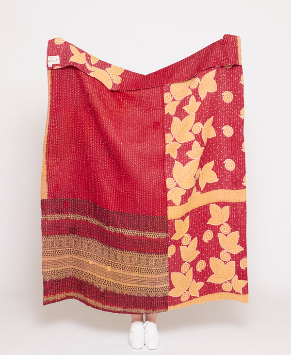 Handmade quilt throw created using repurposed vintage saris 