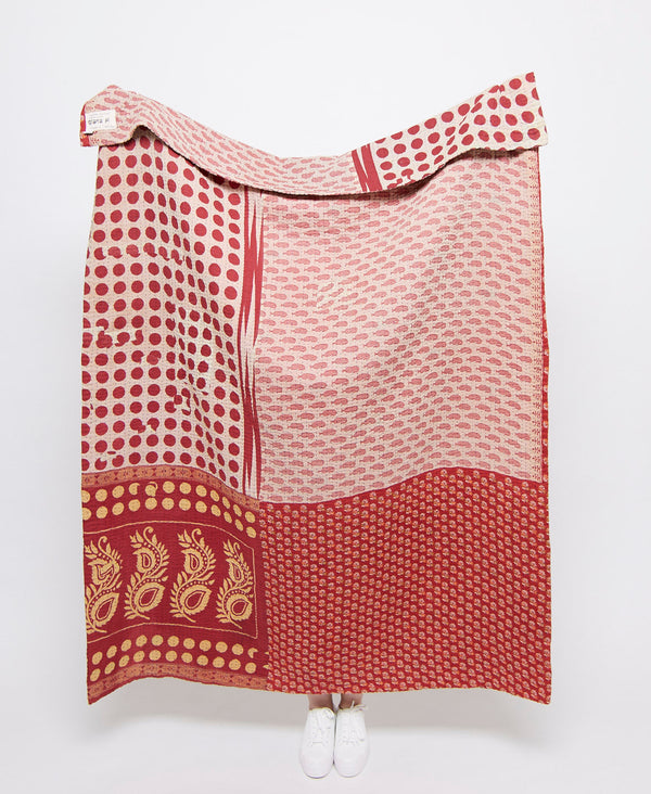 red polka dot artisan made kantha quilt throw  