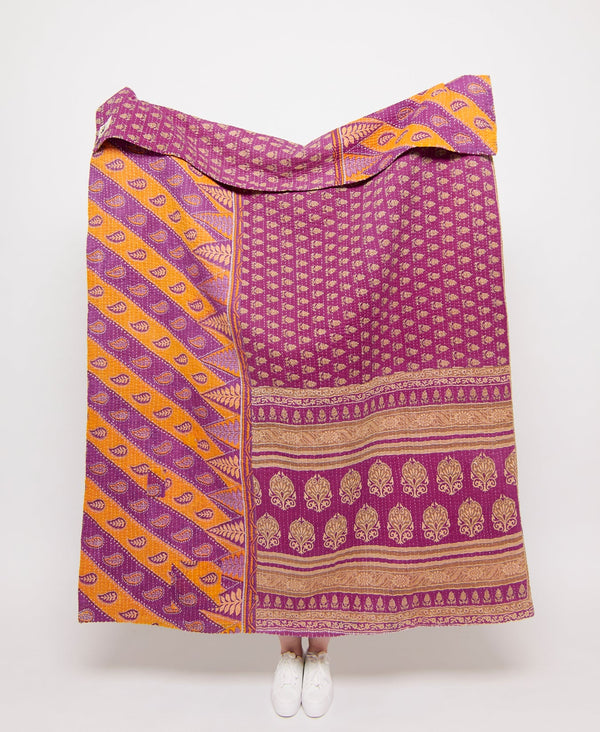 purple geometric vintage kantha quilt throw 