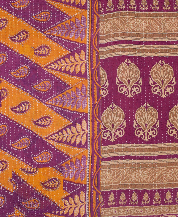 purple geometric handmade vintage kantha quilt throw 