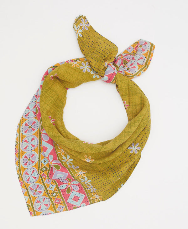 one of a kind vintage cotton bandana featuring traditional kantha stitching 