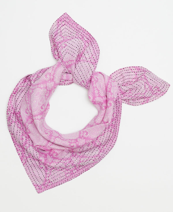 purple pink fair trade square scarf made using soft layers of vintage cotton saris hand-stitched together by women artisans in Ajmer, India 