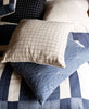 organic cotton throw pillows in blue and ivory handmade in India by all women artisans
