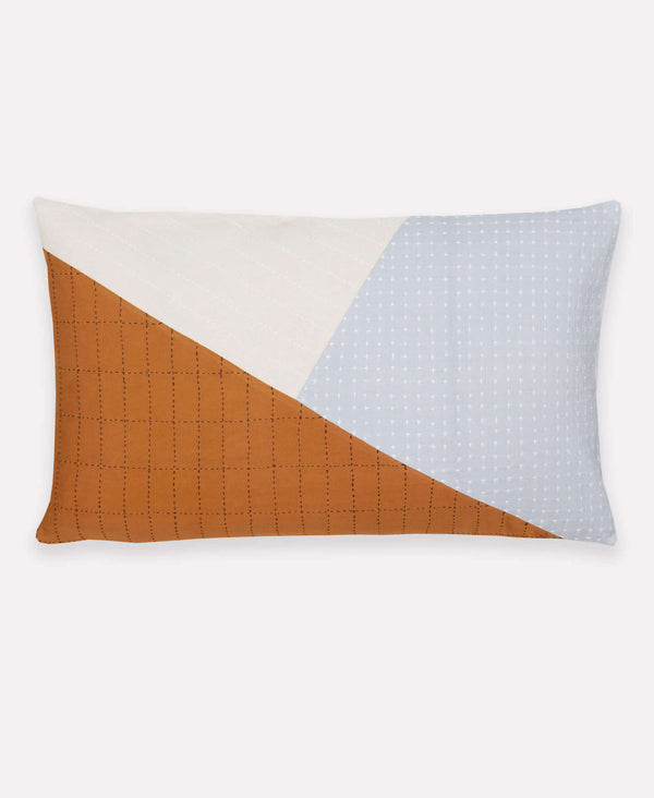 Handmade Naari lumbar pillow with colorblock detail