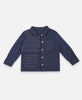 Anchal button up organic cotton chore jacket with mismatched pockets in navy