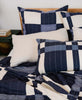 organic cotton plaid quilted euro sham in navy blue with coordinating modern patchwork quilt