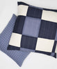 navy and blue patchwork plaid bed sham with hand-embroidery