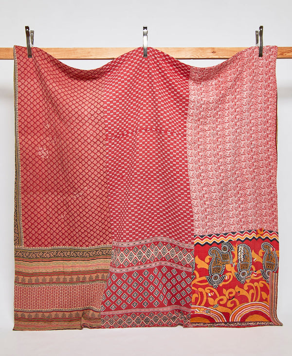 red queen quilt handmade using vintage cotton 