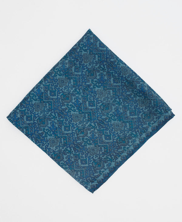 Blue silky bandana with intricate geometric patterns