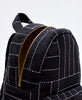 small black canvas backpack purse by Anchal Project with modern hand-embroidered grid design