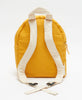 fair trade certified organic cotton yellow and white backpack with hand stitched details