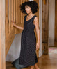 charcoal black embroidered tank midi dress with side pockets and waist ties by Anchal Project