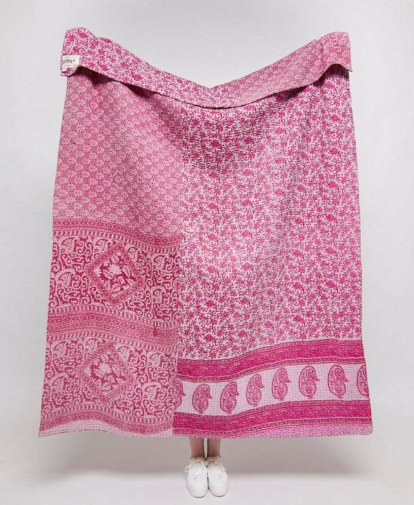 pink paisley kantha quilt throw 