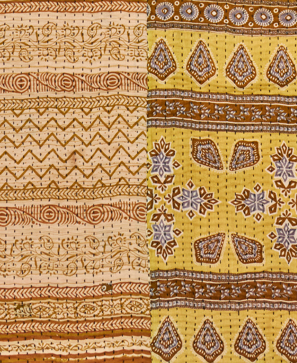 sustainably crafted from vintage saris beige kantha quilt throw