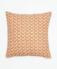 fairtrade orange cotton accent pillow sustainably made using layers of recycled vintage saris handstitched together with pink kantha stitching 