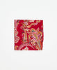 red and pink paisley pocket square made of recycled vintage silk saris 