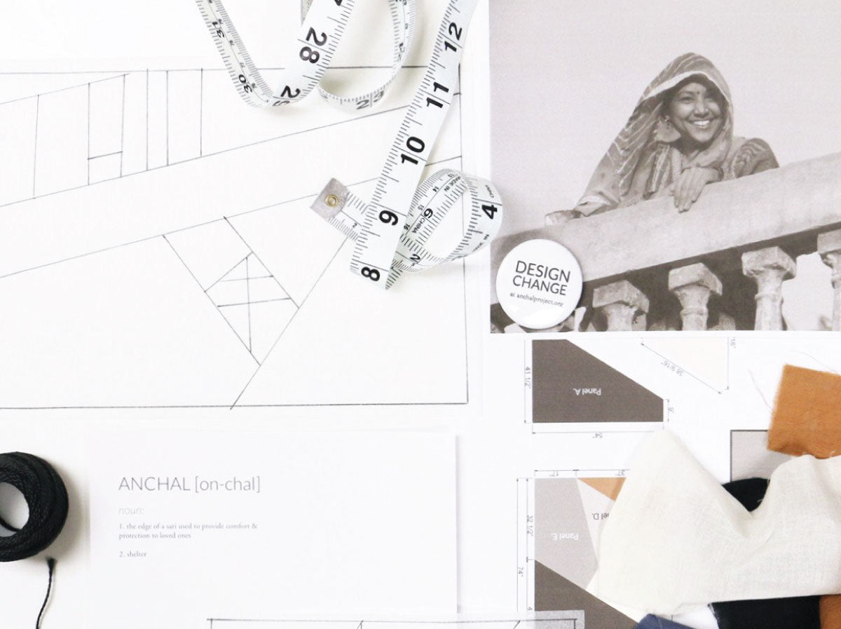 Pieces fabric, sketches and materials that inspire that help guide the innovate processes at Anchal