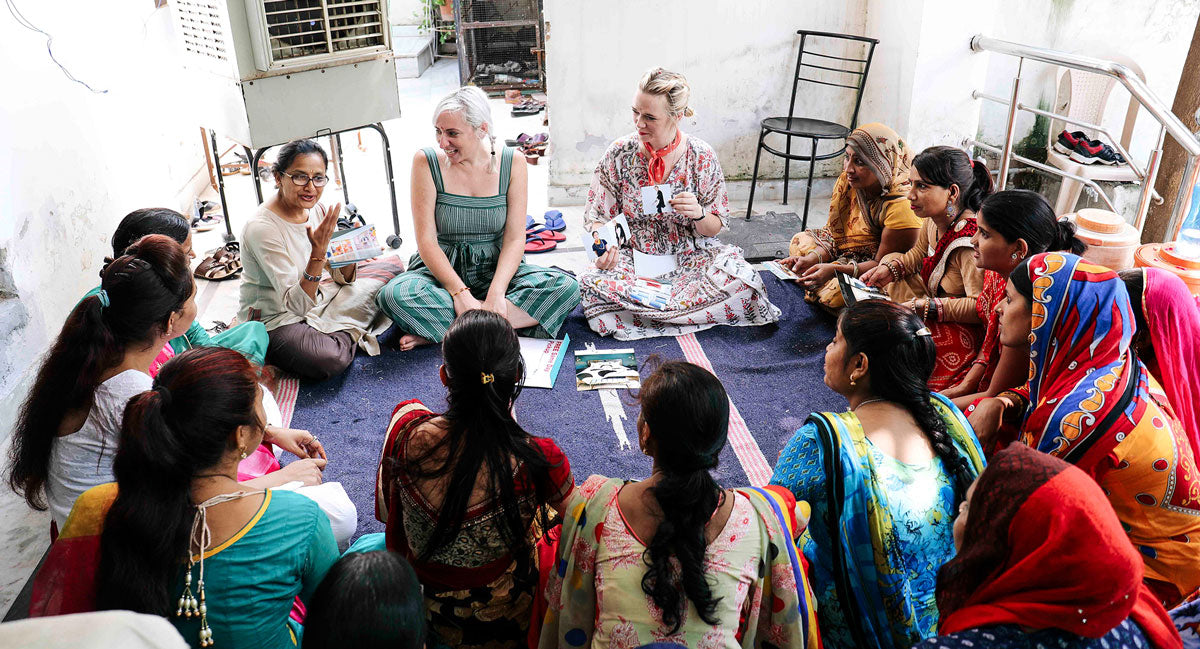 Maggie and Colleen Clines spending time with Anchal artisans in Ajmer