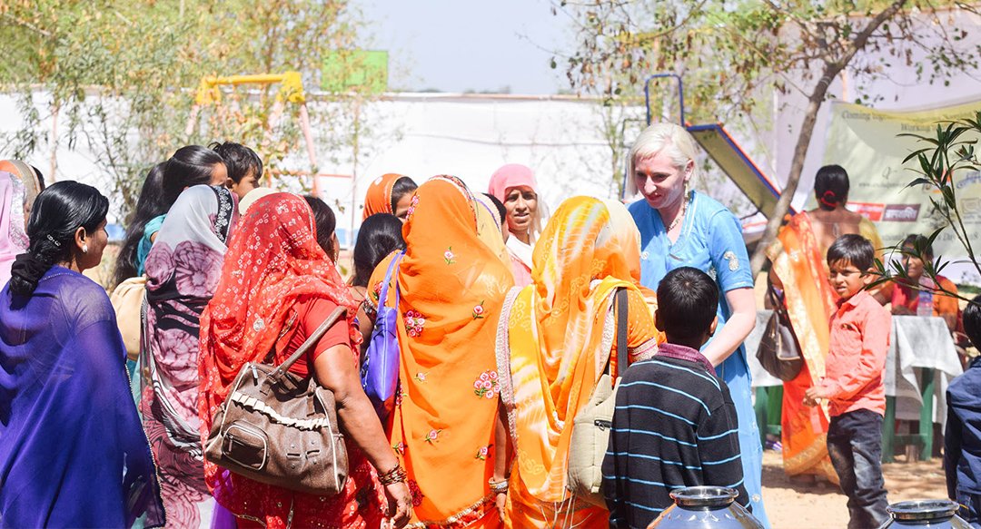 Colleen Clines and a group of Anchal artisans gathered together to celebrate International Women's Day