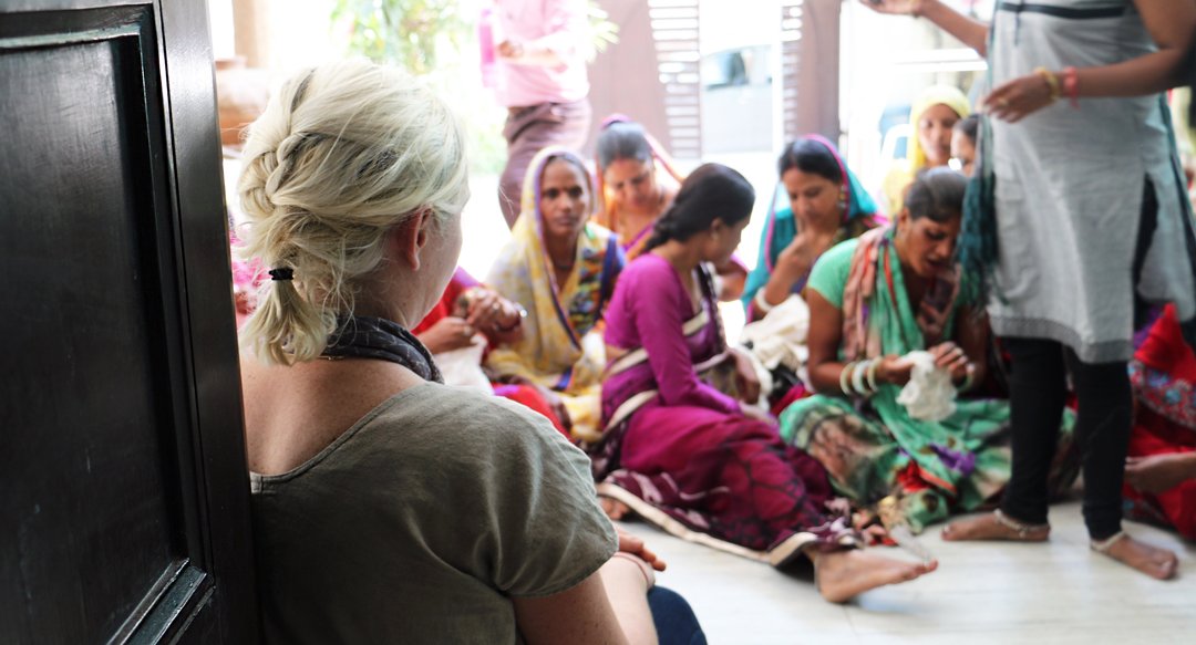 Colleen Clines and Anchal artisans at a workshop in India