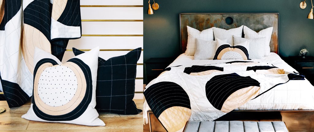 Anchal Crescent Lattice Quilt Throw & Eclipse Dot Throw Pillow from SS19 Crescent Collection