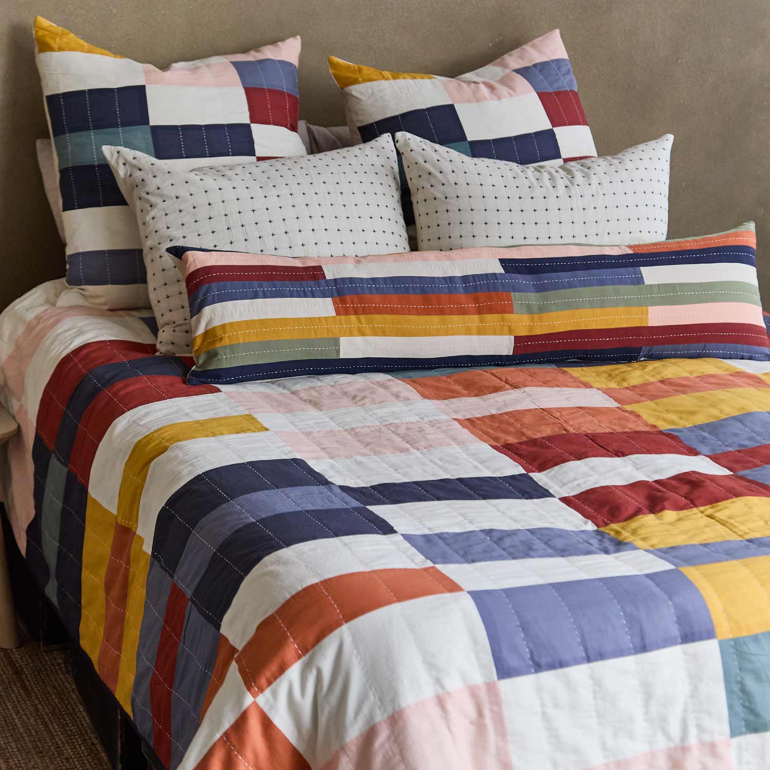 colorful checkered bedding handmade in India from organic cotton