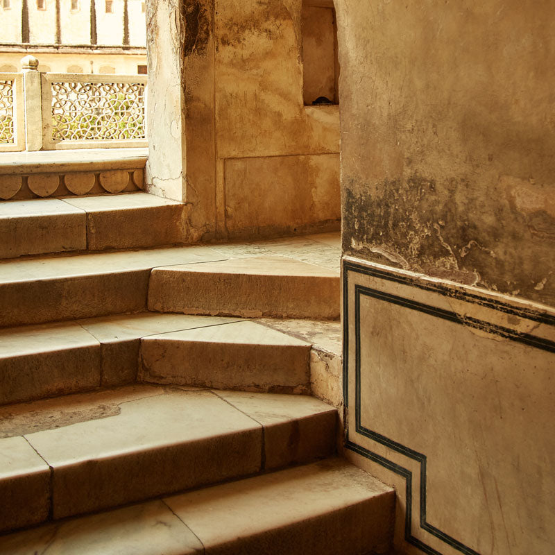 stone stairwell in building in Ajmer, India