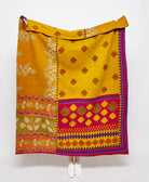 yellow stamp print kantha quilt throw 