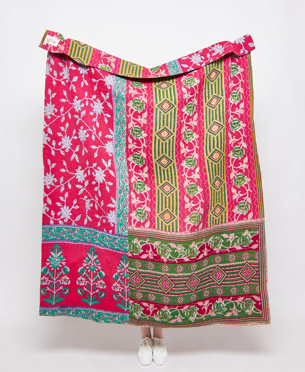 pink floral kantha quilt throw