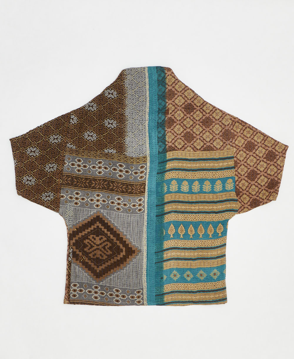 one-of-a-kind cocoon quilted jacket made from upcycled vintage cotton saris