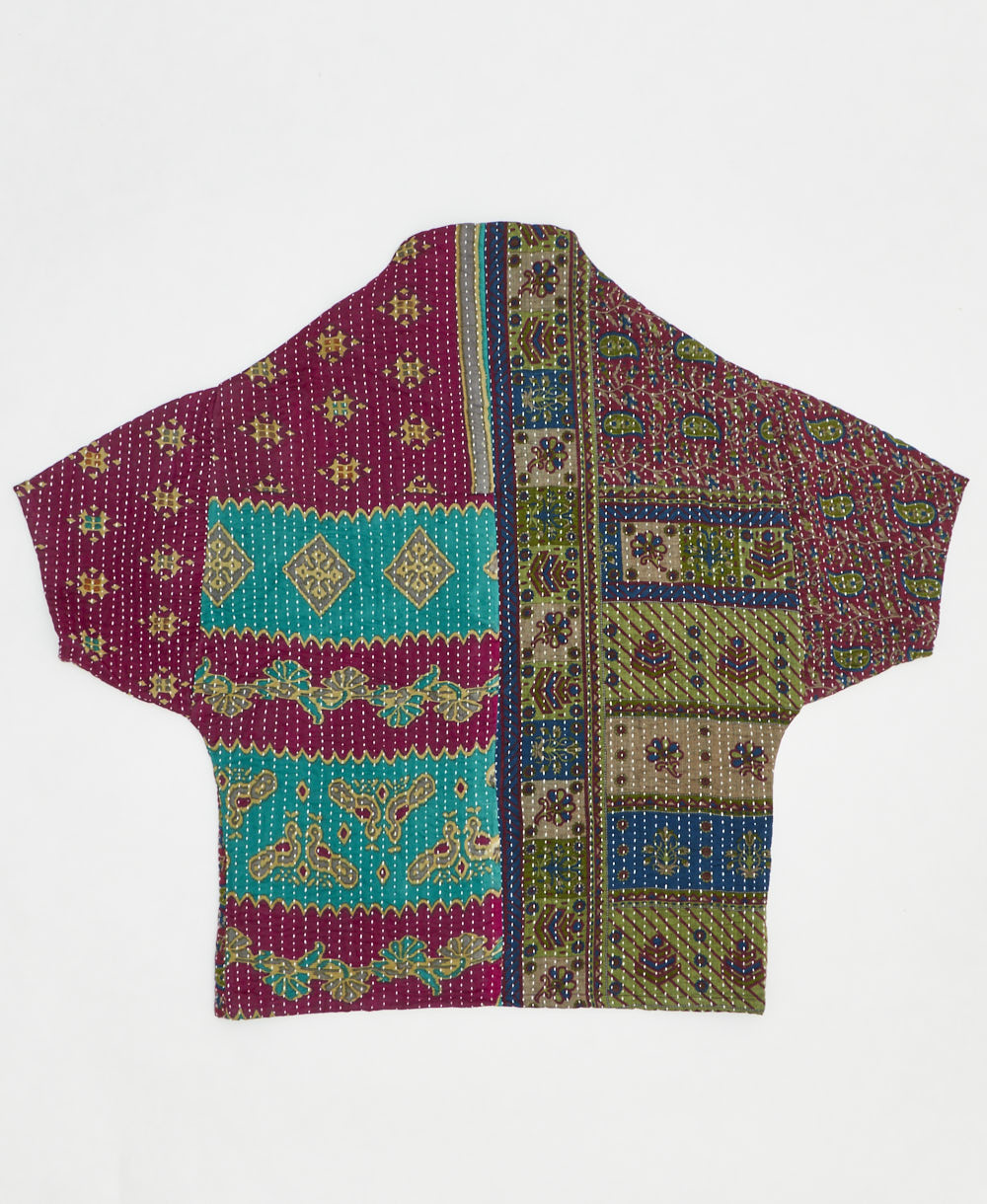 one-of-a-kind cocoon quilted jacket made from upcycled vintage cotton saris