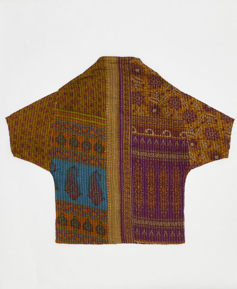 one-of-a-kind cocoon quilted jacket made from upcycled vintage cotton saris