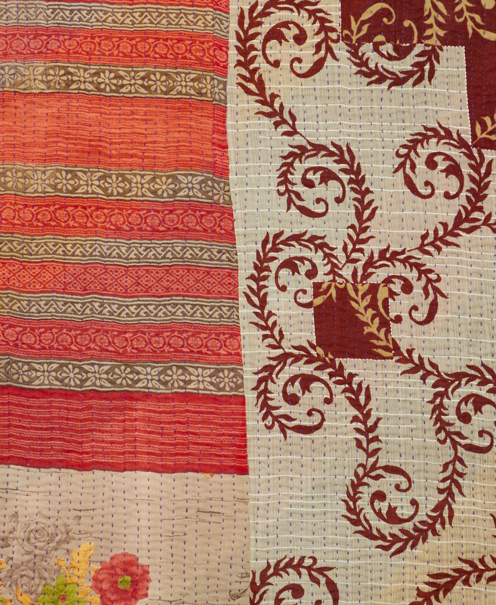 Kantha quilt throw made of recycled vintage saris