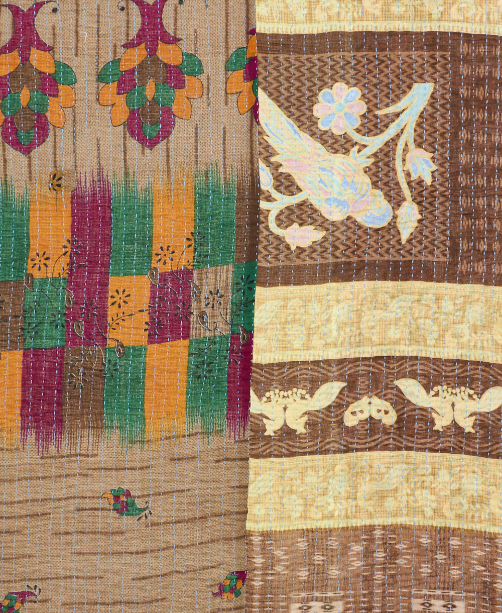 Kantha quilt throw made of recycled vintage saris