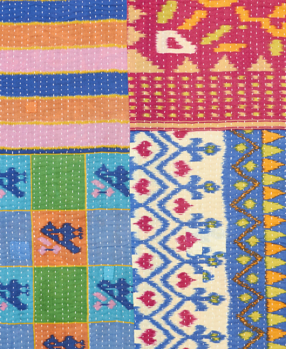 Kantha quilt throw made of recycled vintage saris