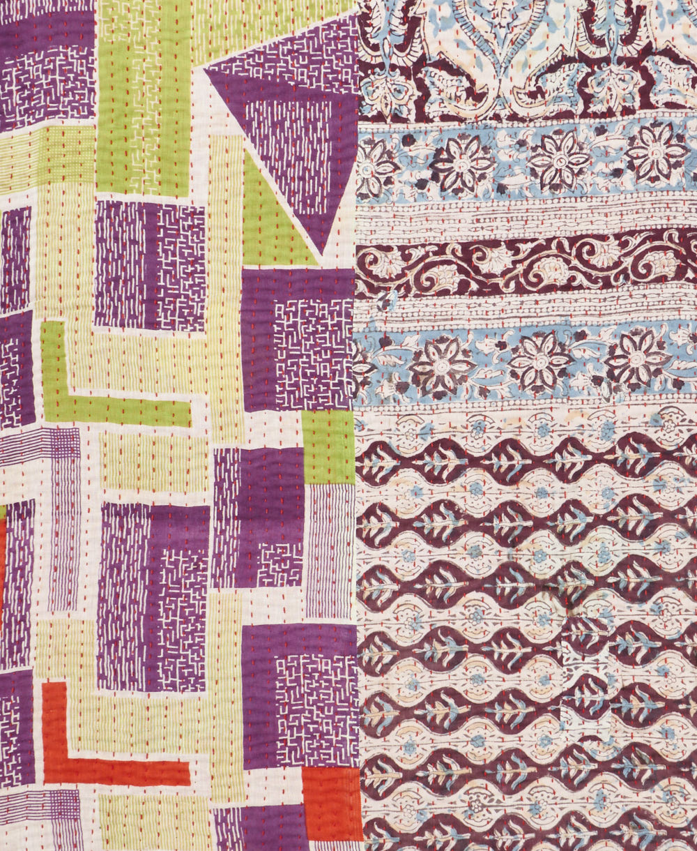 Kantha quilt throw made of recycled vintage saris
