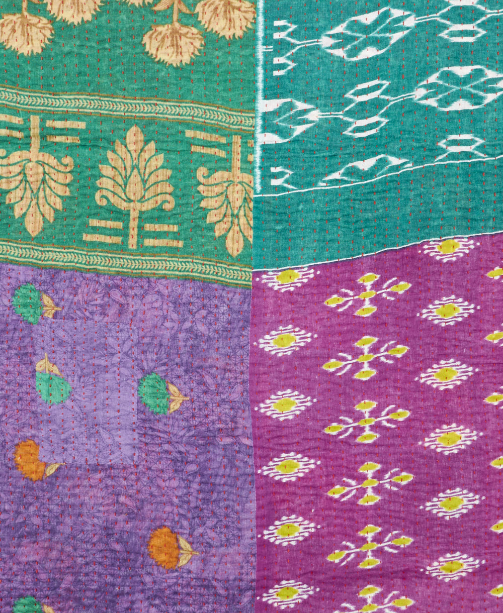 Kantha quilt throw made of recycled vintage saris