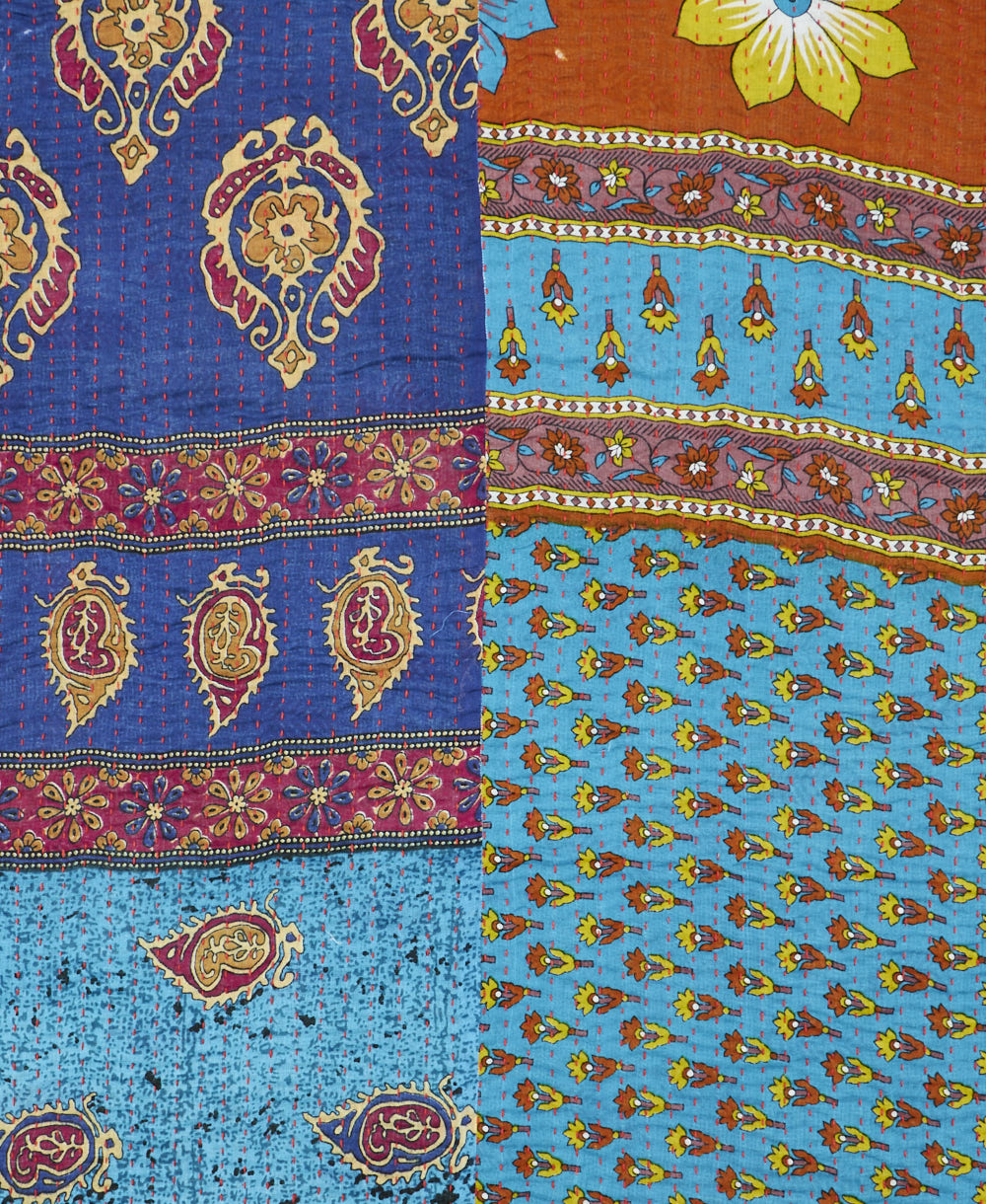 Kantha quilt throw made of recycled vintage saris