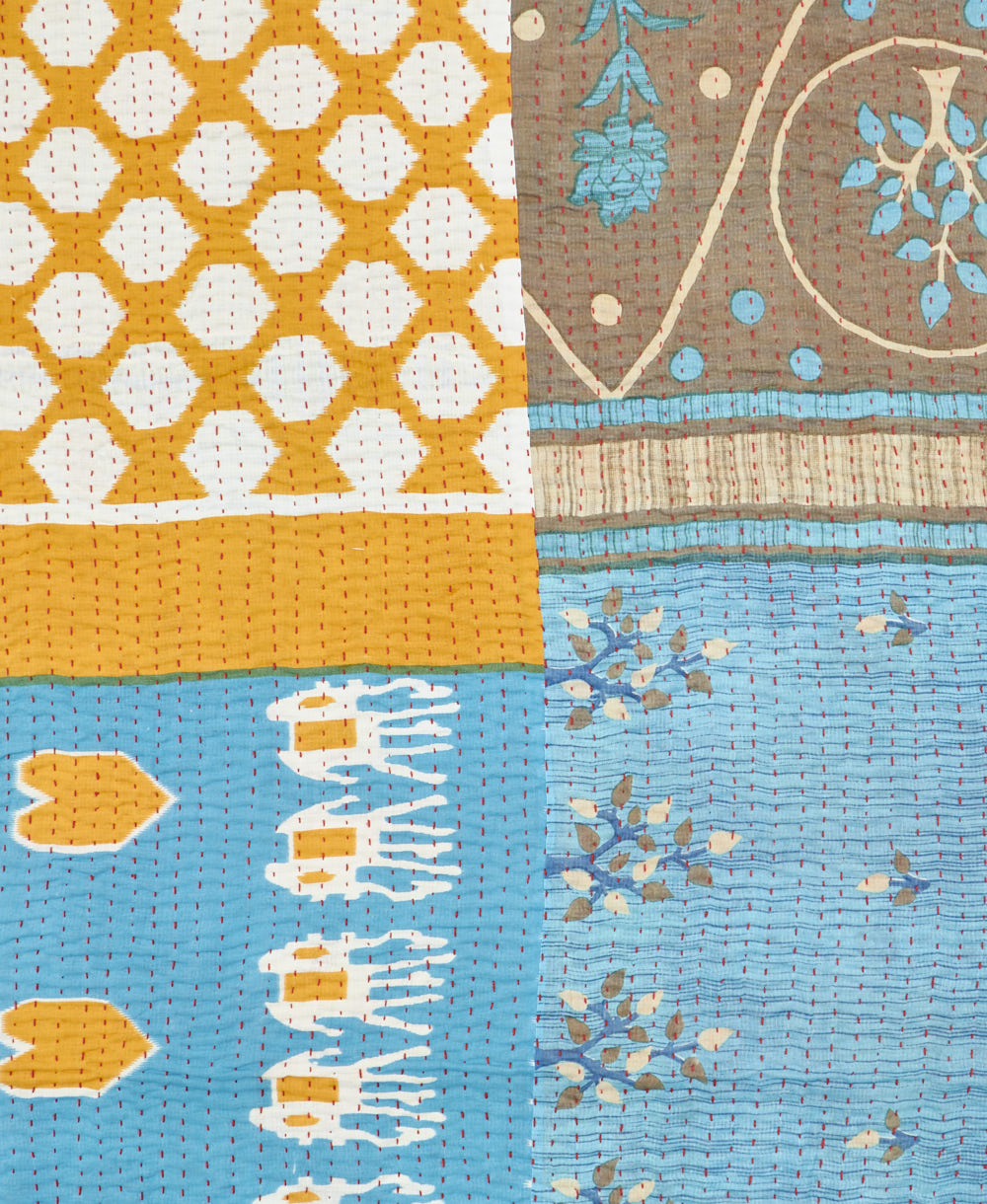 Kantha quilt throw made of recycled vintage saris