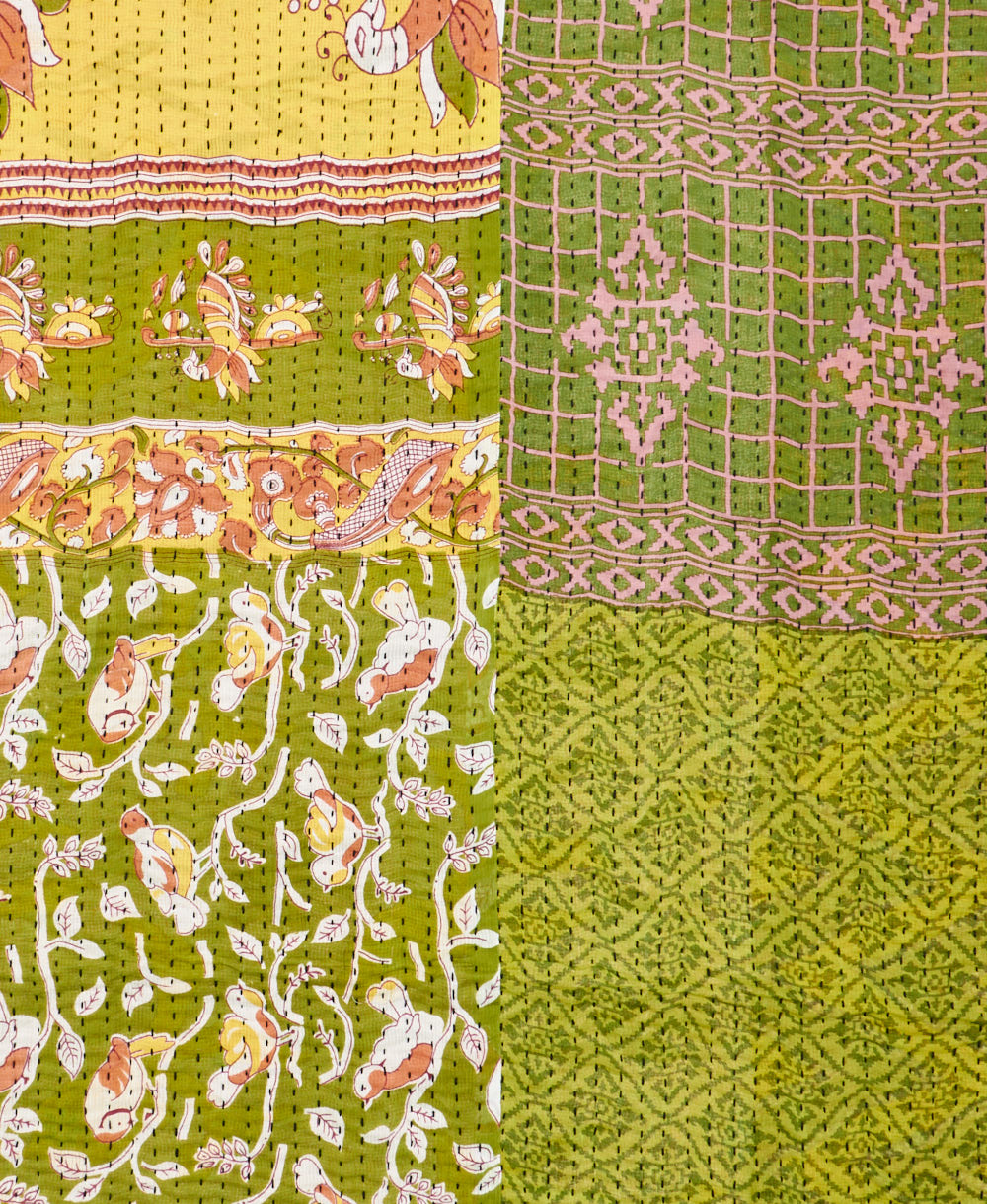 Kantha quilt throw made of recycled vintage saris