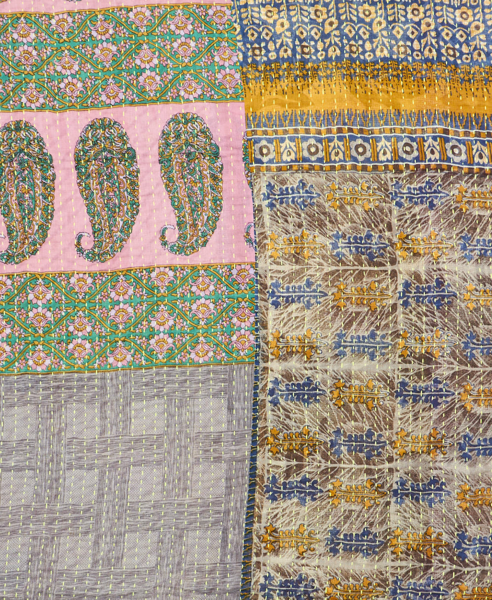 Kantha quilt throw made of recycled vintage saris