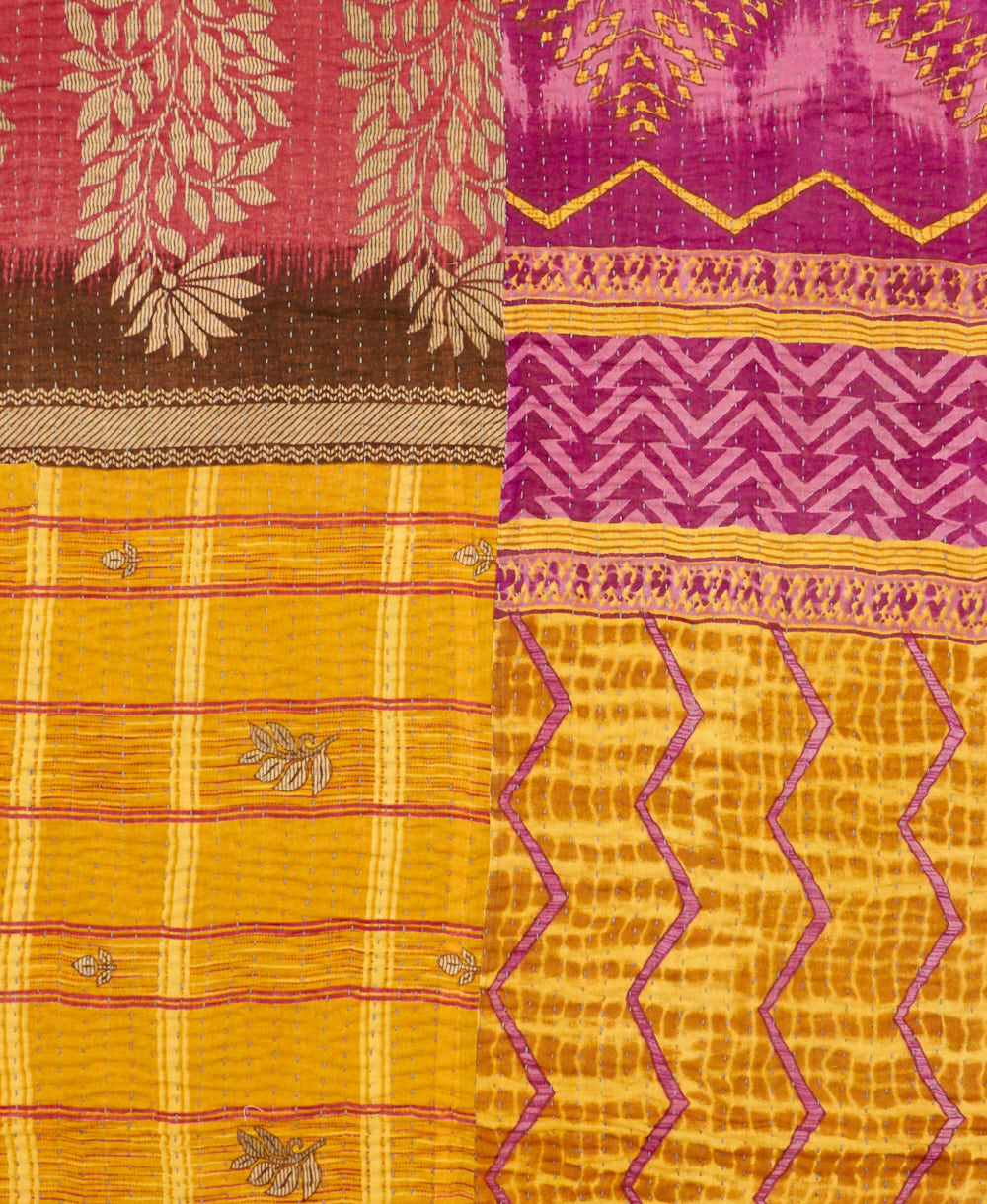 Kantha quilt throw made of recycled vintage saris