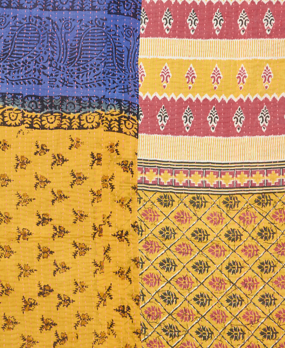Kantha quilt throw made of recycled vintage saris