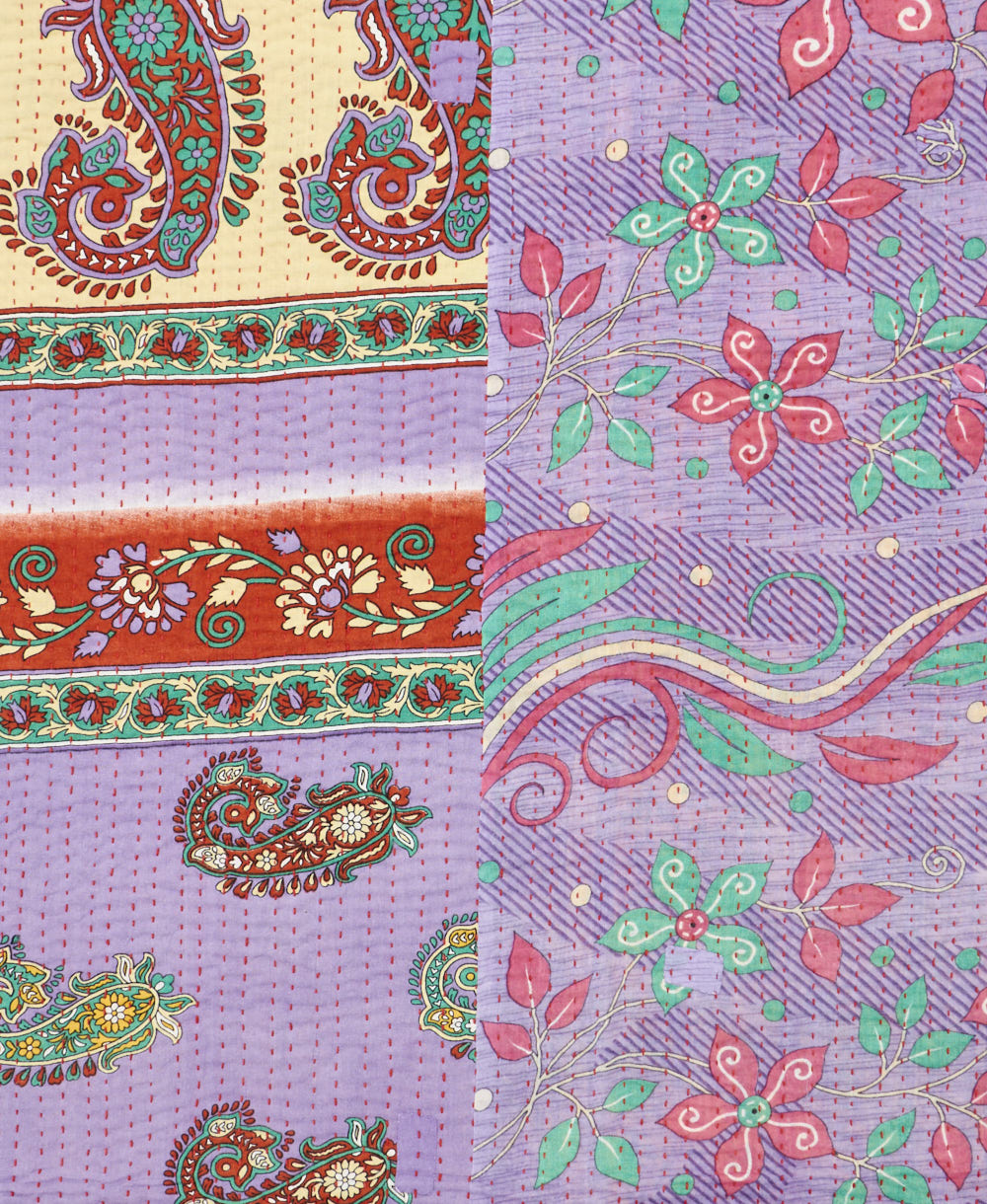Kantha quilt throw made of recycled vintage saris