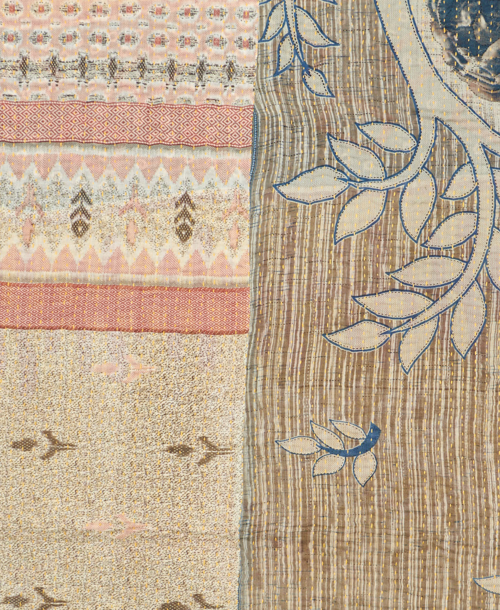 Kantha quilt throw made of recycled vintage saris