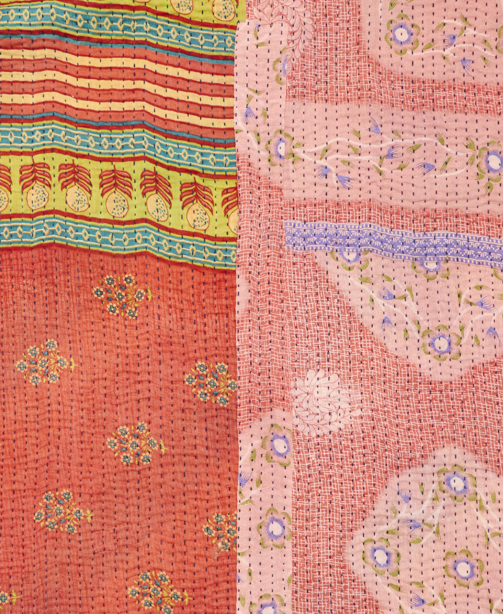 Kantha quilt throw made of recycled vintage saris
