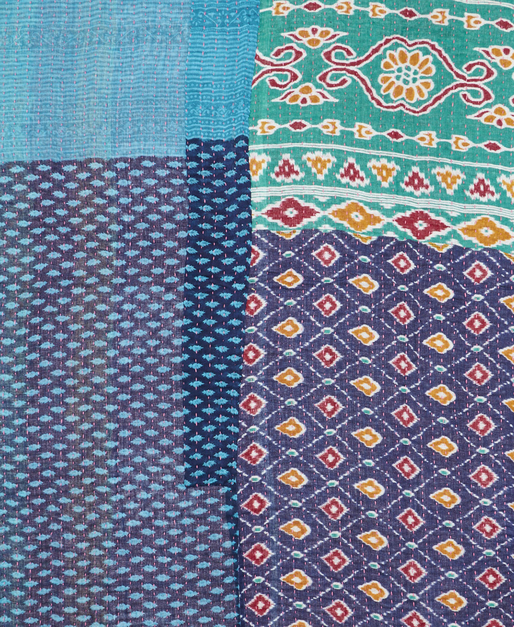 Kantha quilt throw made of recycled vintage saris